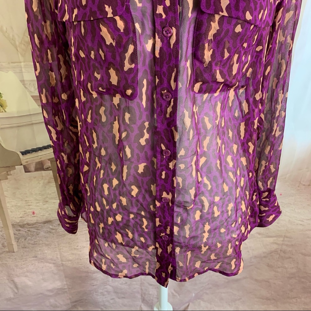 Equipment Sheer Pink Leopard Animal Button down - Picture 4 of 14